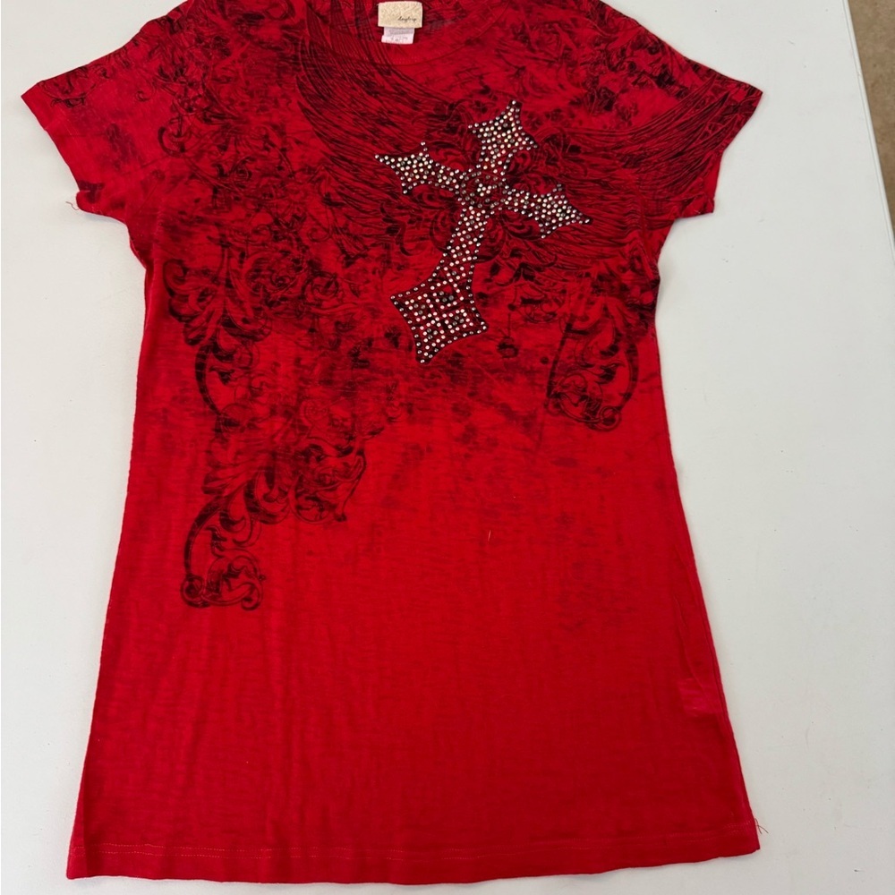 Daytrip Red Short Sleeve Graphic Tee with Embellishments